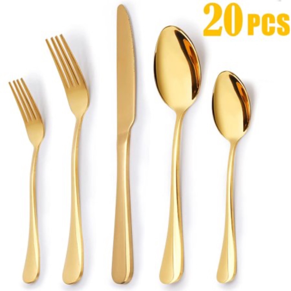 20 Piece Silverware Set Service for 4 Stainless Steel Flatware Set Mirror Polish